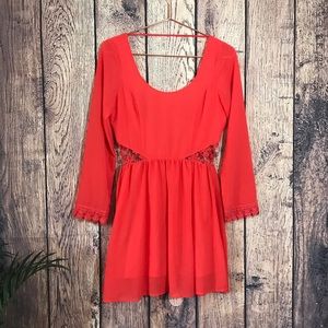 Dinabe Fit & Flare Dress M Cut Out Red Long Sleeve